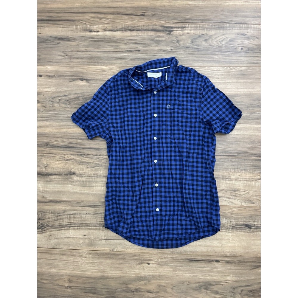 Aeropostale Mens Short Sleeve Button Up Size Medium Plaid Blue‎ And Black